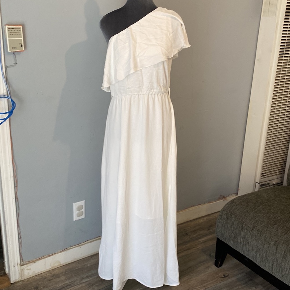 - Kirundo white one shoulder summer dress with belt